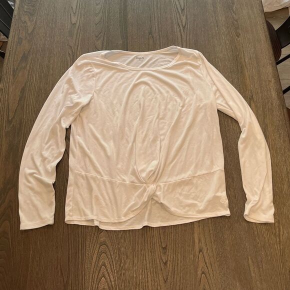Zelos White Long Sleeve Wide Neck Twist Front Workout Top Size L - Picture 1 of 5